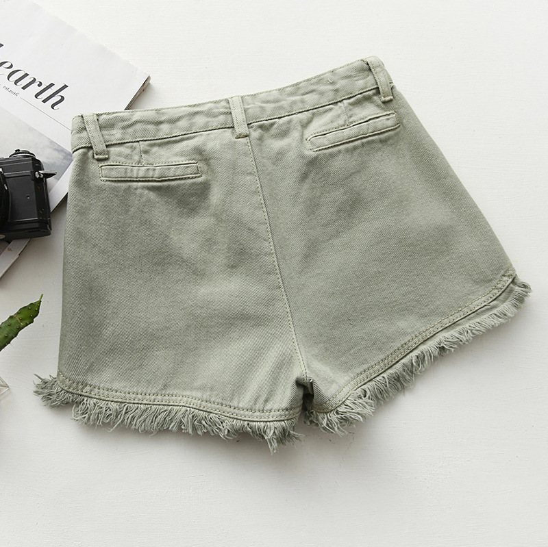 Slim Fit Candy Color Denim Shorts Dam Raw Edges Tofs Hot Pants