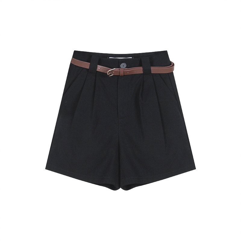 Svarta Casual High Waist Shorts Dam Nya Lösa Breda Ben