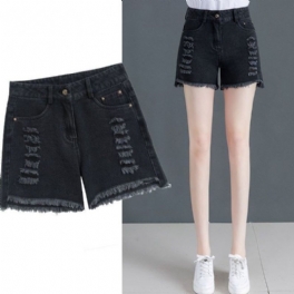 Svarta Jeansshorts Med Hög Midja Dam Lös Casual Ripped Tunn Sektion