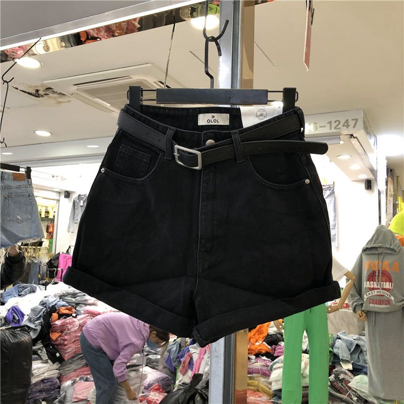 Svarta Och Gråa Jeansshorts Dam Hög Midja Breda Ben Löst