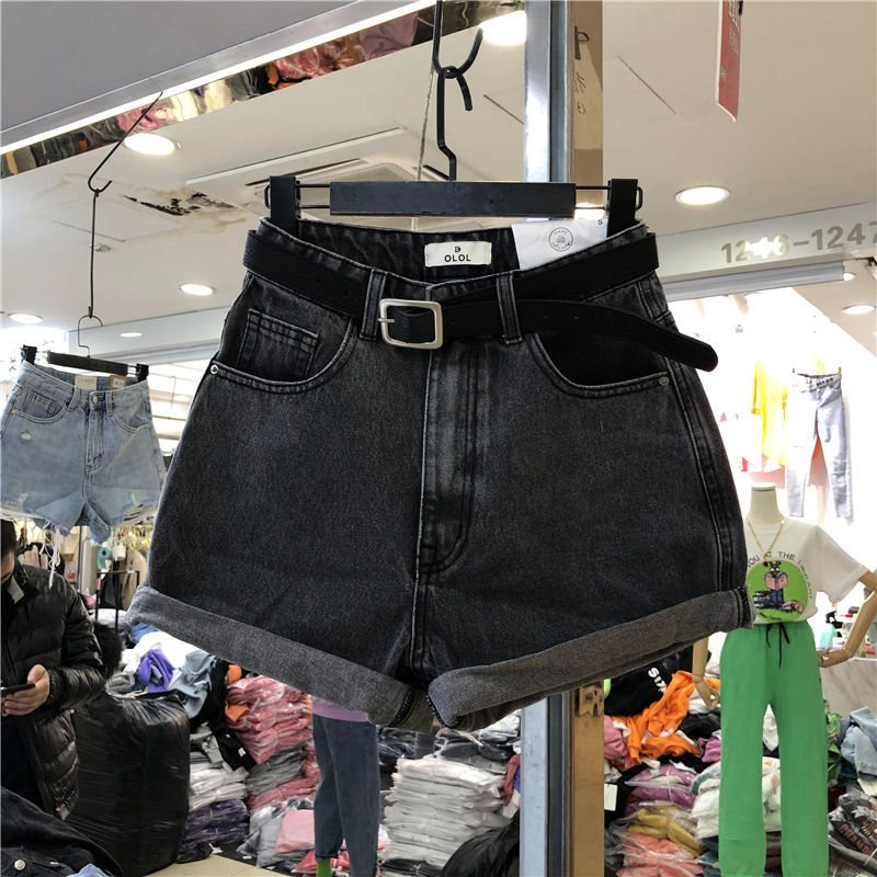 Svarta Och Gråa Jeansshorts Dam Hög Midja Breda Ben Löst