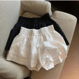 Vita Casual Byxor Dam Shorts Hög Midja Bred Ben Lös Rak