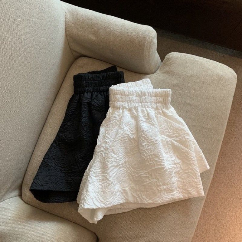 Vita Casual Byxor Dam Shorts Hög Midja Bred Ben Lös Rak