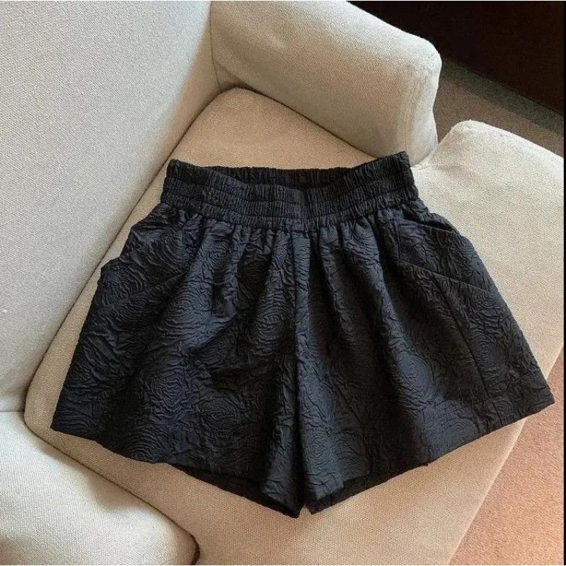 Vita Casual Byxor Dam Shorts Hög Midja Bred Ben Lös Rak