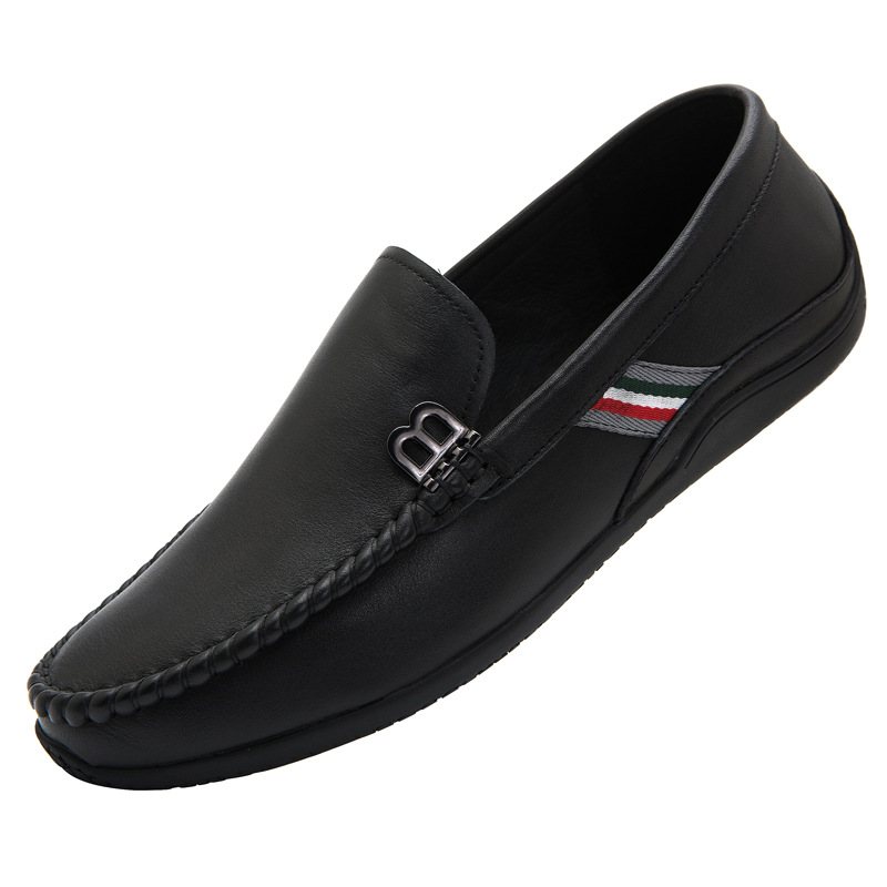 2024 Nya Äkta Läder För Män Peas Skor Platta Casual Dress Slip-on Herrskor