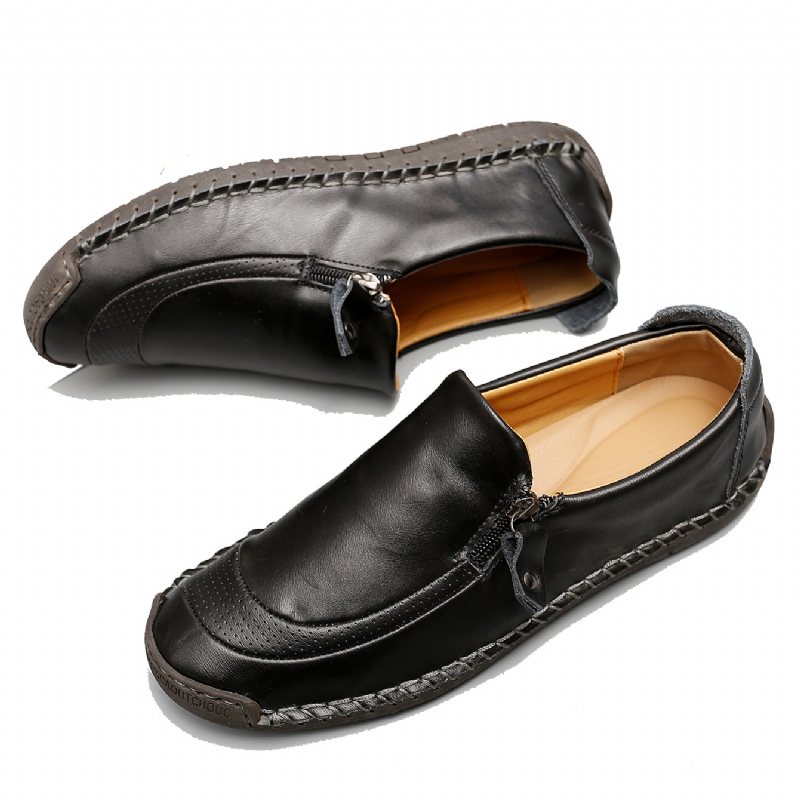 2024 Plus Size Casual Doudou Skor Handgjorda Riktiga Sidodragkedja Herr Business Klänning Loafers