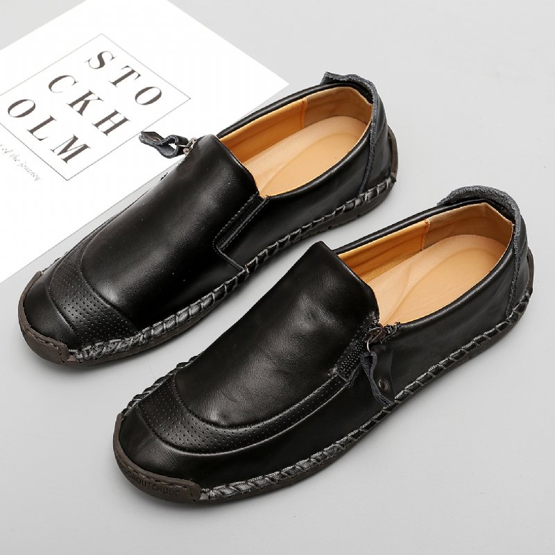 2024 Plus Size Casual Doudou Skor Handgjorda Riktiga Sidodragkedja Herr Business Klänning Loafers