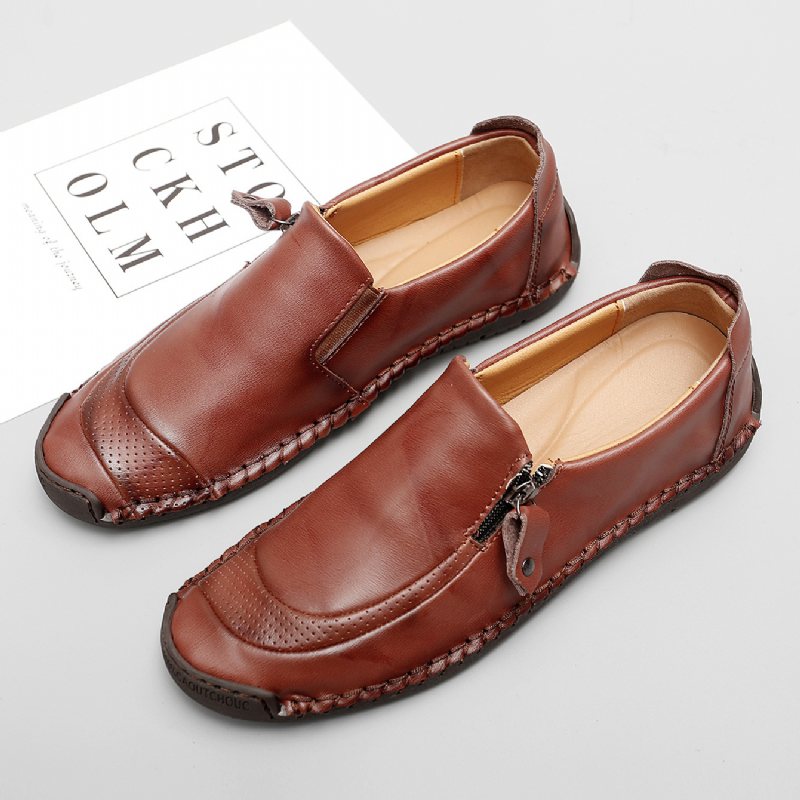 2024 Plus Size Casual Doudou Skor Handgjorda Riktiga Sidodragkedja Herr Business Klänning Loafers