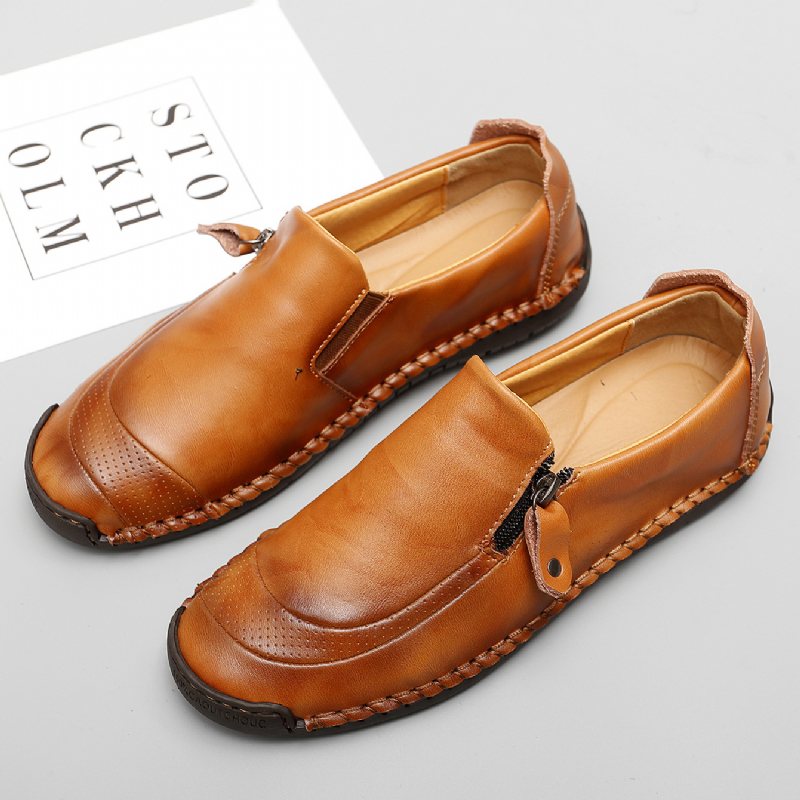 2024 Plus Size Casual Doudou Skor Handgjorda Riktiga Sidodragkedja Herr Business Klänning Loafers