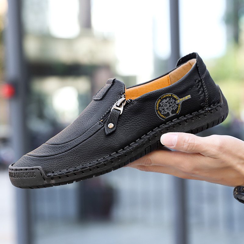 2024 Sommar Nya Män Fritidskläder Skor Mode Dragkedja Slip-on Peas Stor Storlek Handgjorda Herrskor