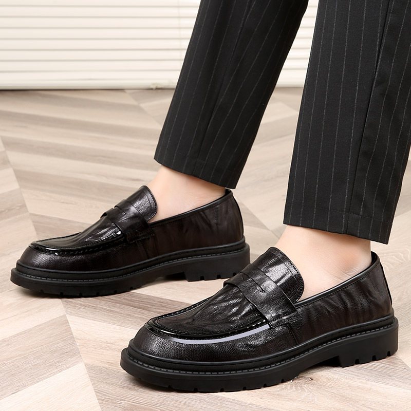 2024 Våren Herrskor Andas Läder Slip-on Loafers Tjocksulade Affärsmäns Fritidsskor För Män Trendiga Platta Skor