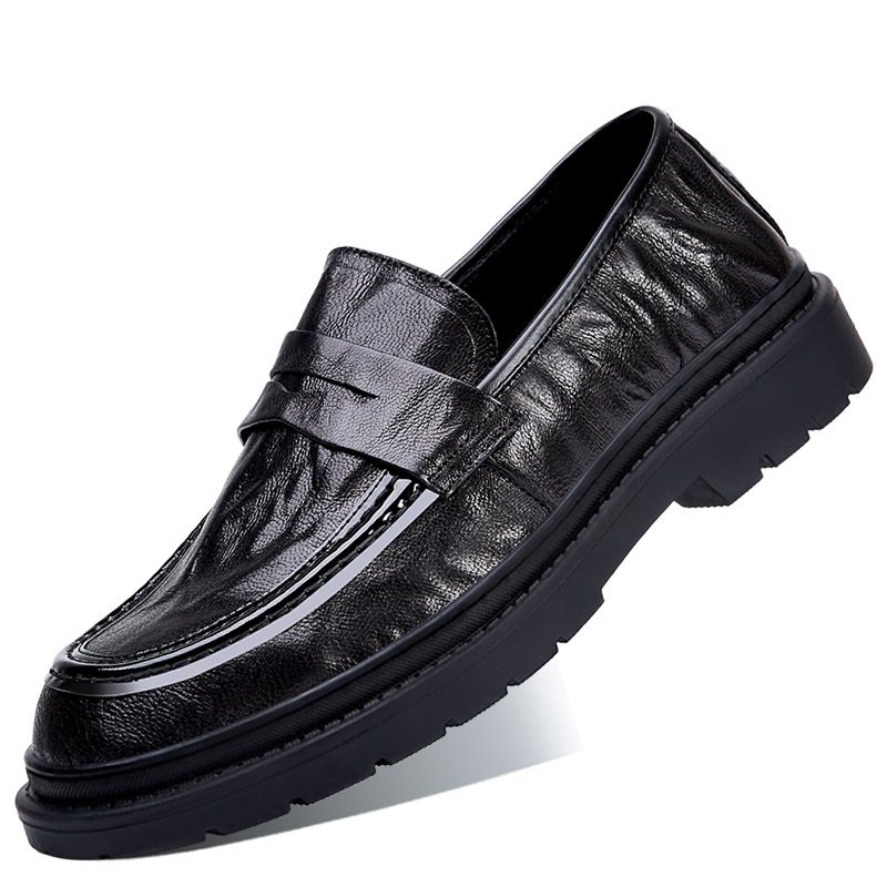 2024 Våren Herrskor Andas Läder Slip-on Loafers Tjocksulade Affärsmäns Fritidsskor För Män Trendiga Platta Skor