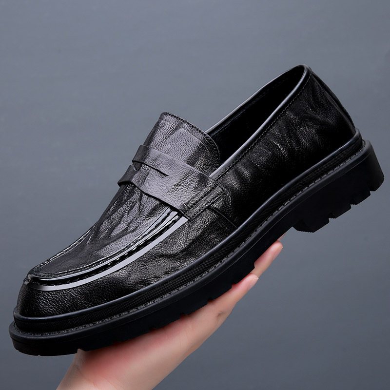 2024 Våren Herrskor Andas Läder Slip-on Loafers Tjocksulade Affärsmäns Fritidsskor För Män Trendiga Platta Skor