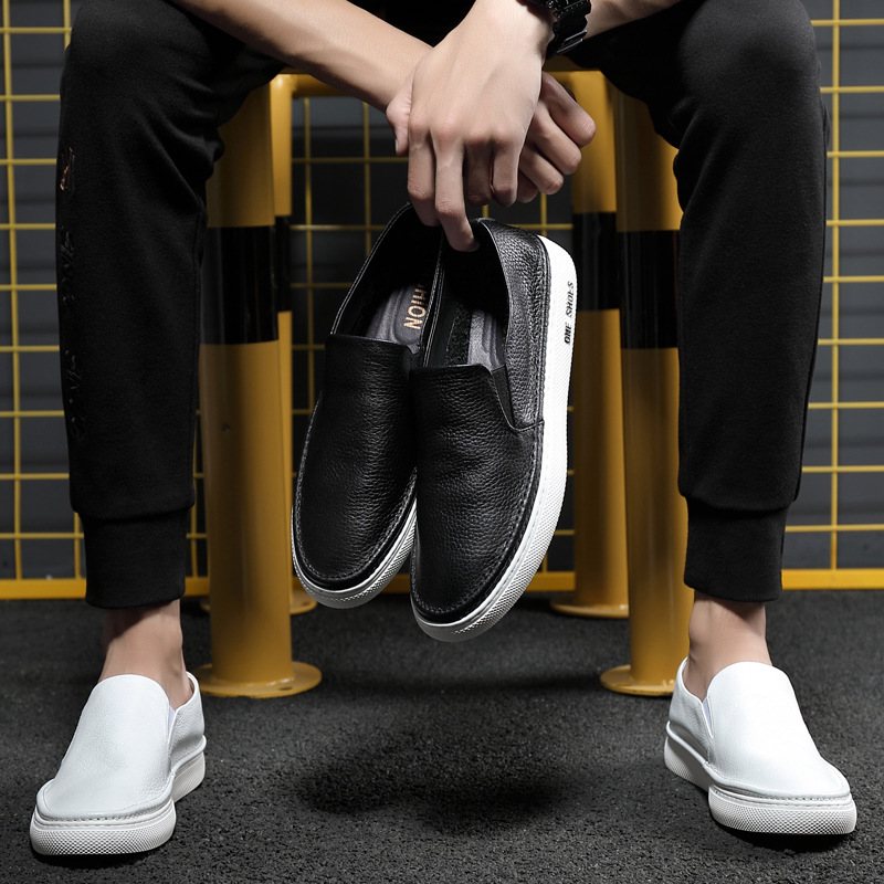 Äkta Läder Herr 2024 Nya Höst Och Vinter Slip-on Avslappnade Sneakers Loafers Trend