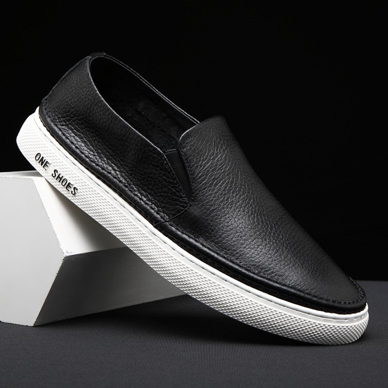 Äkta Läder Herr 2024 Nya Höst Och Vinter Slip-on Avslappnade Sneakers Loafers Trend