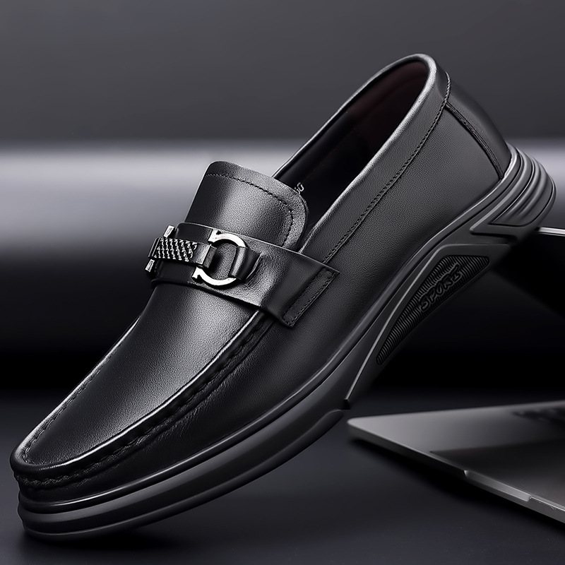 Formell Skor Herrskor I Äkta Läder 2024 Våren Nya Business Casual Doudou Stor Storlek Mjuk Botten Slip-on