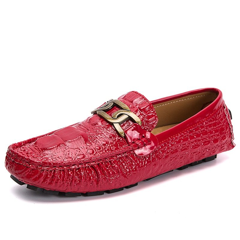 Fyra Säsonger Doudou Skor För Män 35-48 Storlek Set Fötter Stor Krokodil Mönster Slip-on Casual Metall Arbetsklänning