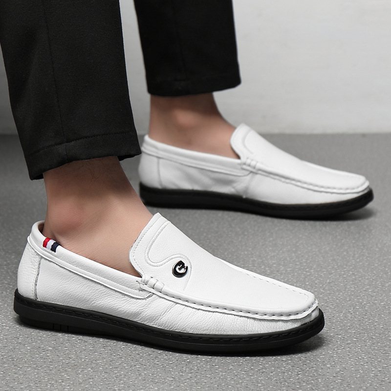 Kohud Nya Vita Ärtor Skor Herr Slip-on Vardagsskor Läder Mjuk Yta Herrskor Loafers