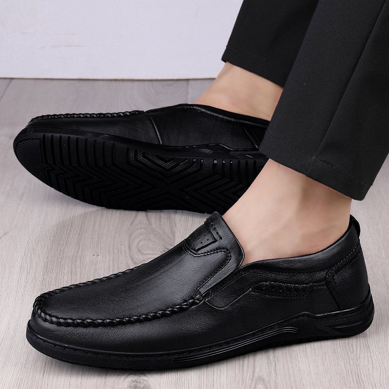 Loafers Formella Skor Herr Retro Höststil Äkta Läder Mjukt Lädersula Fläkt Business Casual Handgjorda Herrskor