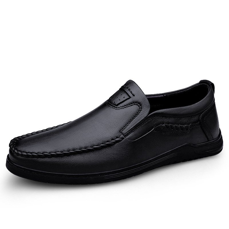 Loafers Formella Skor Herr Retro Höststil Äkta Läder Mjukt Lädersula Fläkt Business Casual Handgjorda Herrskor