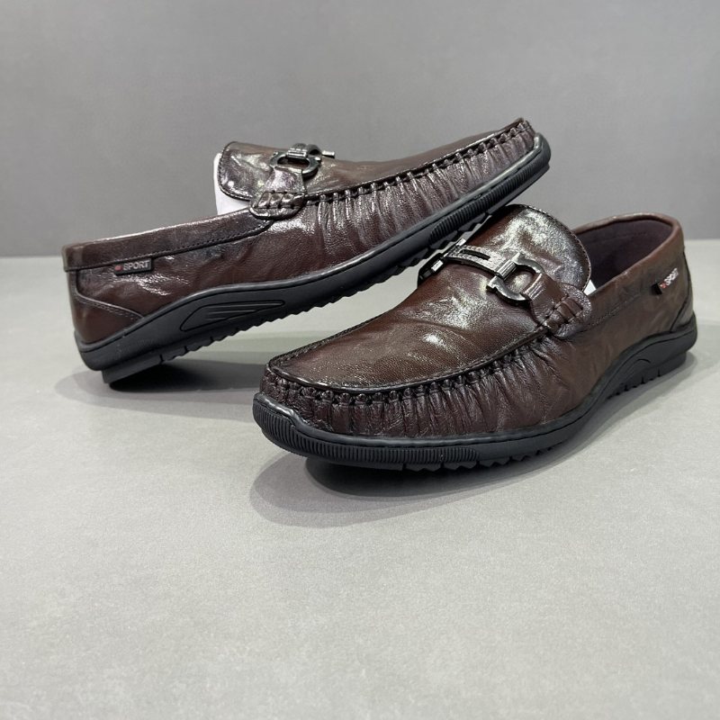 Platt Grund Mun Slip-on Ärtor Skor Fårskinn Metall Spänne Mode Loafers