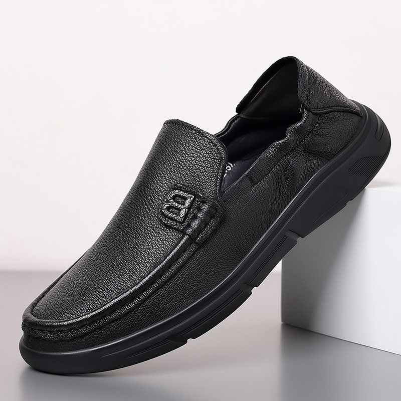 Våren Fårskinn Vardagsklänning Skor Herr Dagliga Loafers Äkta Läder Mjuk Sula Slip-on Pappa Kör Herrskor