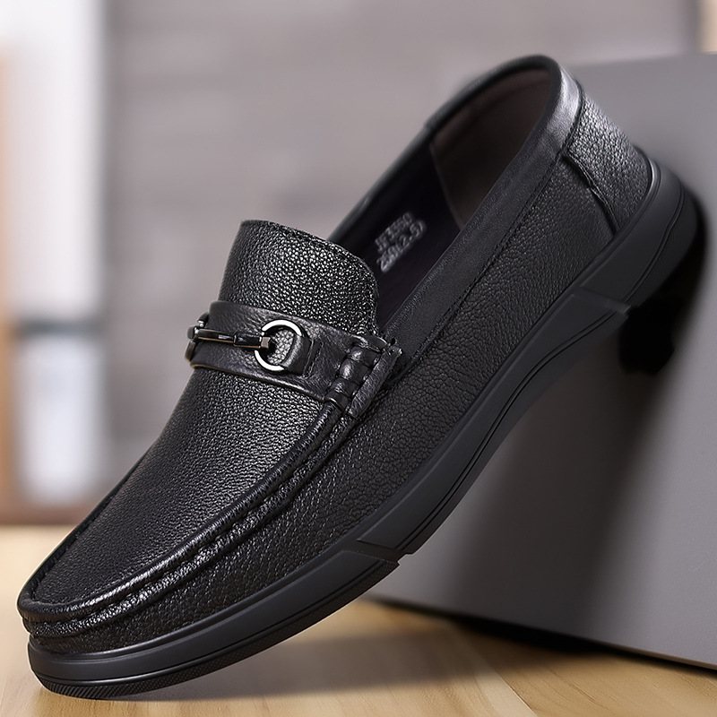 Våren Fårskinn Vardagsklänning Skor Herr Dagliga Loafers Äkta Läder Mjuk Sula Slip-on Pappa Kör Herrskor