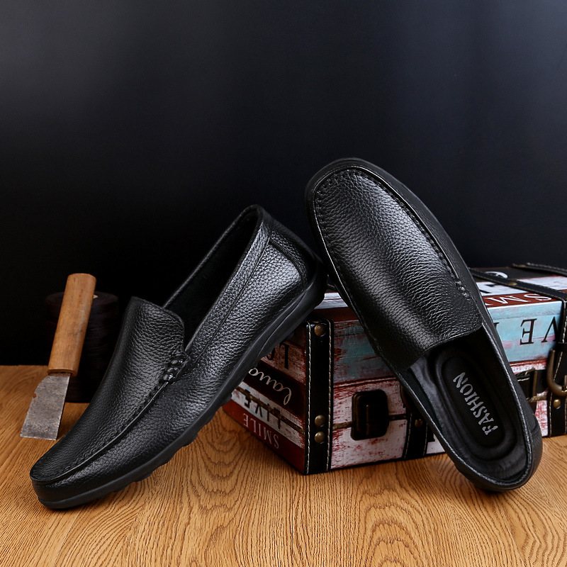 Vårens Nya Läder Doudou Skor Herr Kohud Slip-on Trendiga Casual Dress Platta Körning