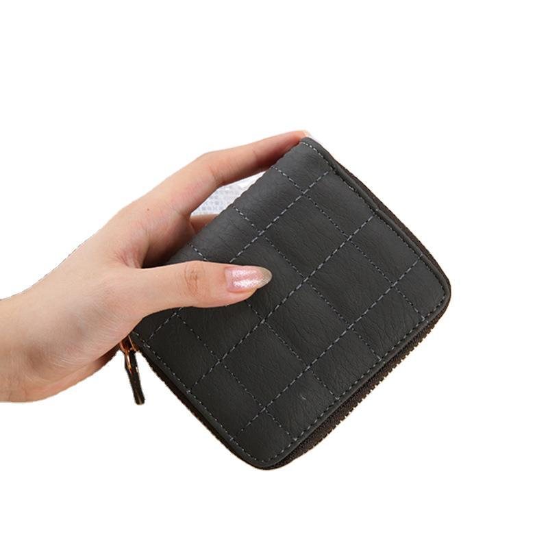 Kort Dam Liten Plånbok Broderad Fyrkantig Väska Pu Mini Student Clutch Myntväska