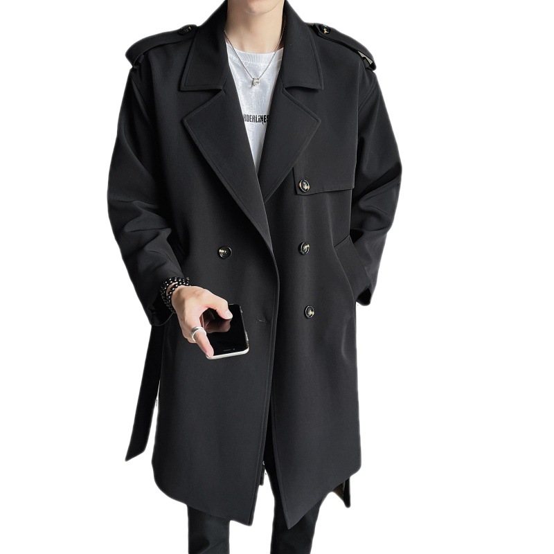 Casual Mäns Trenchcoat Modetrend Mellanlång Kappa