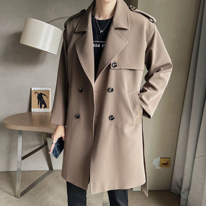 Casual Mäns Trenchcoat Modetrend Mellanlång Kappa