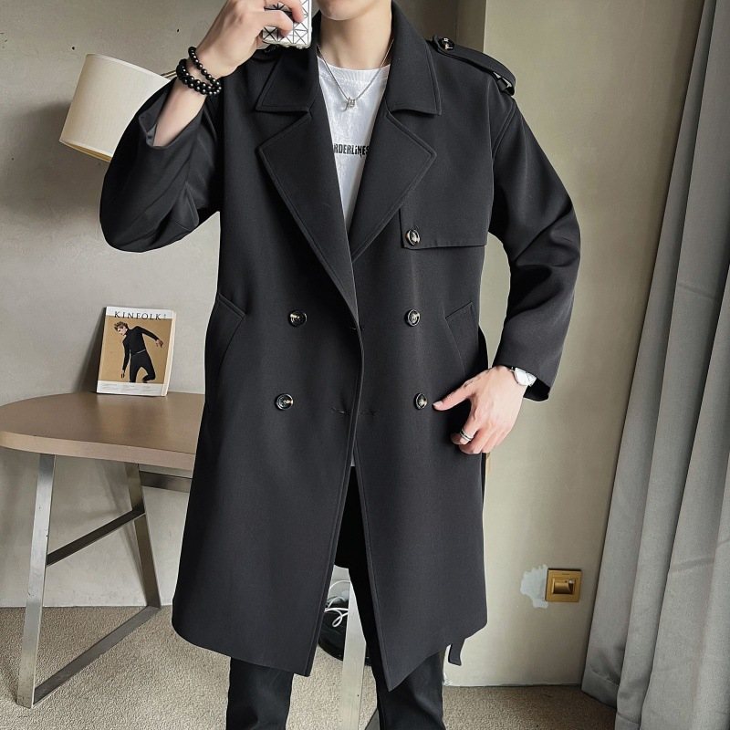 Casual Mäns Trenchcoat Modetrend Mellanlång Kappa