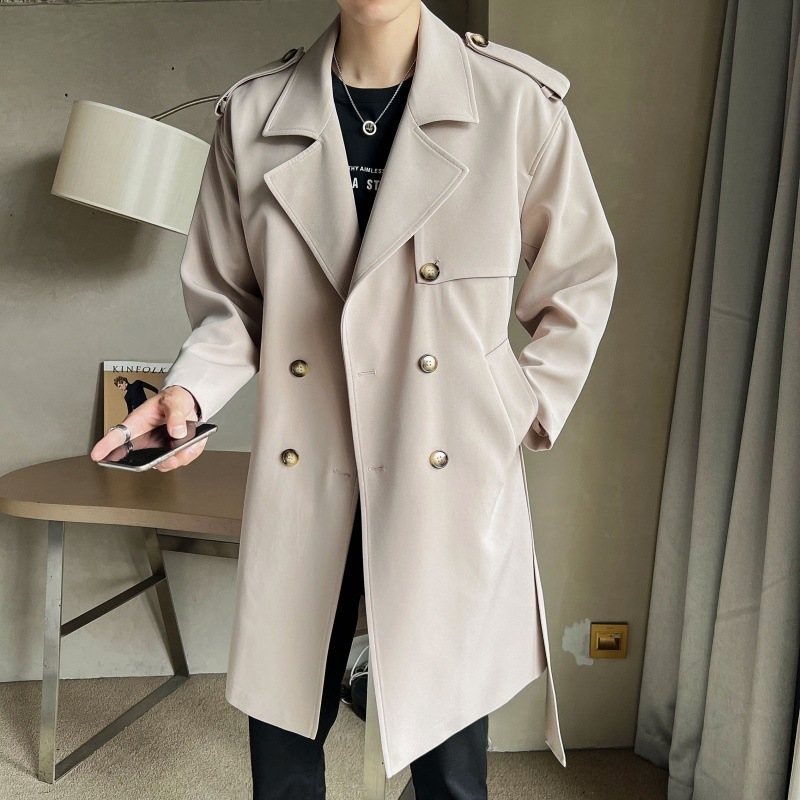 Casual Mäns Trenchcoat Modetrend Mellanlång Kappa