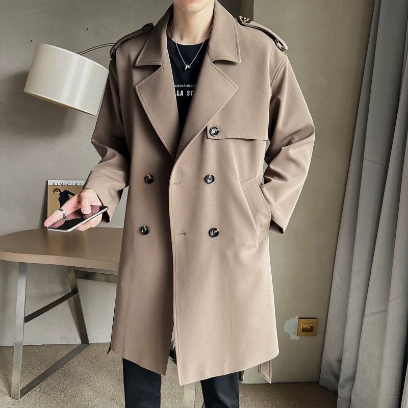 Casual Mäns Trenchcoat Modetrend Mellanlång Kappa