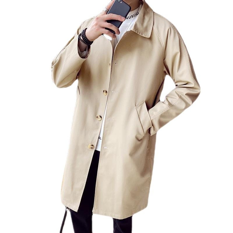 Lös Lång Kappa Mäns Trend Tunn Sektion Casual Lapel Ljus Färg Vindjacka