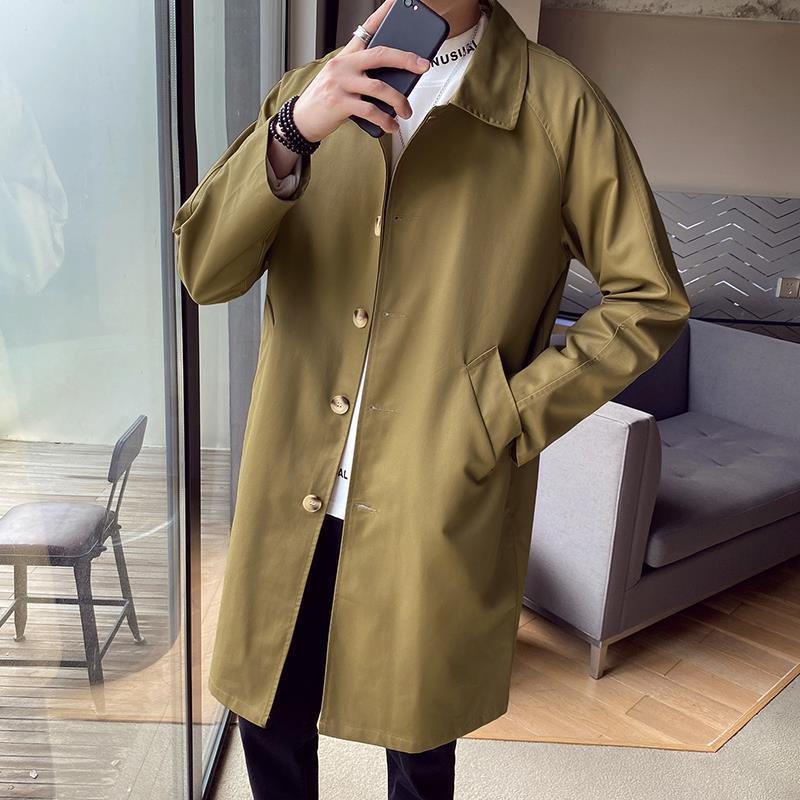 Lös Lång Kappa Mäns Trend Tunn Sektion Casual Lapel Ljus Färg Vindjacka