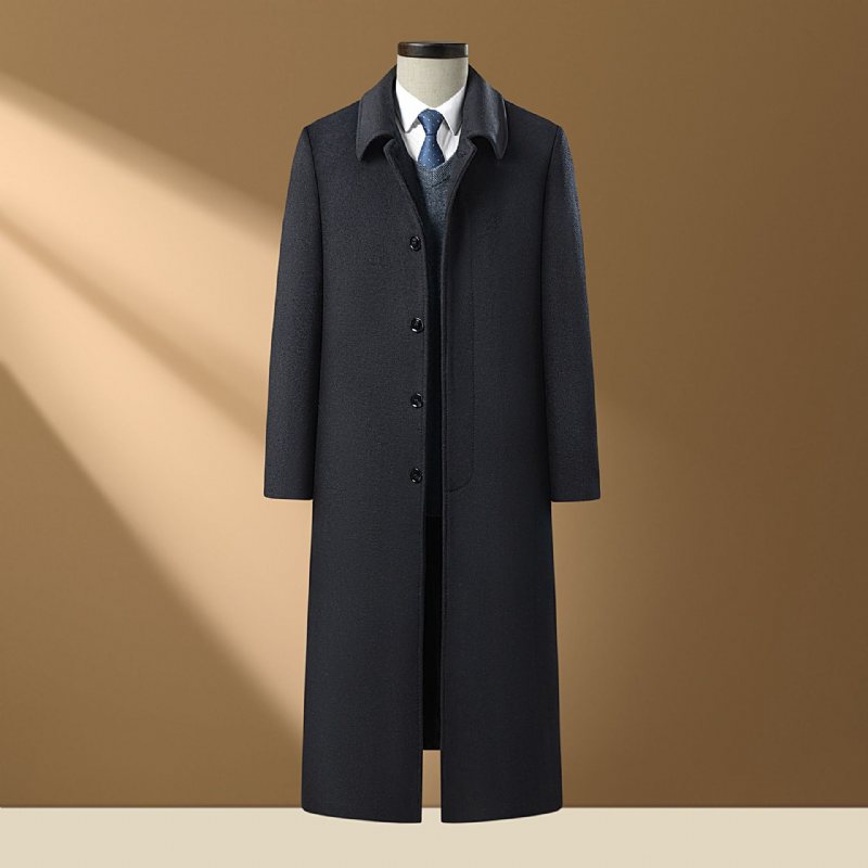 Mans Lapel Wool Coat Mode Over The Knee Windbreaker Warm