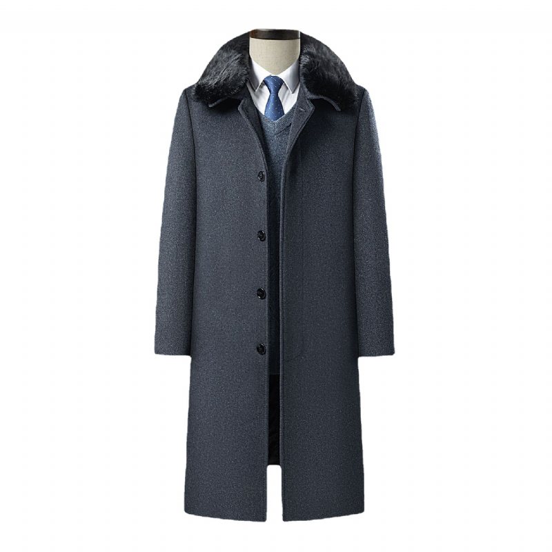 Mans Lapel Wool Coat Mode Over The Knee Windbreaker Warm