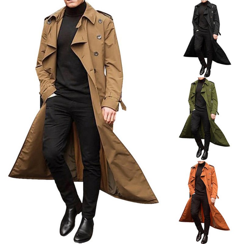 Mellanlång Trenchcoat För Män Mode Avslappnad