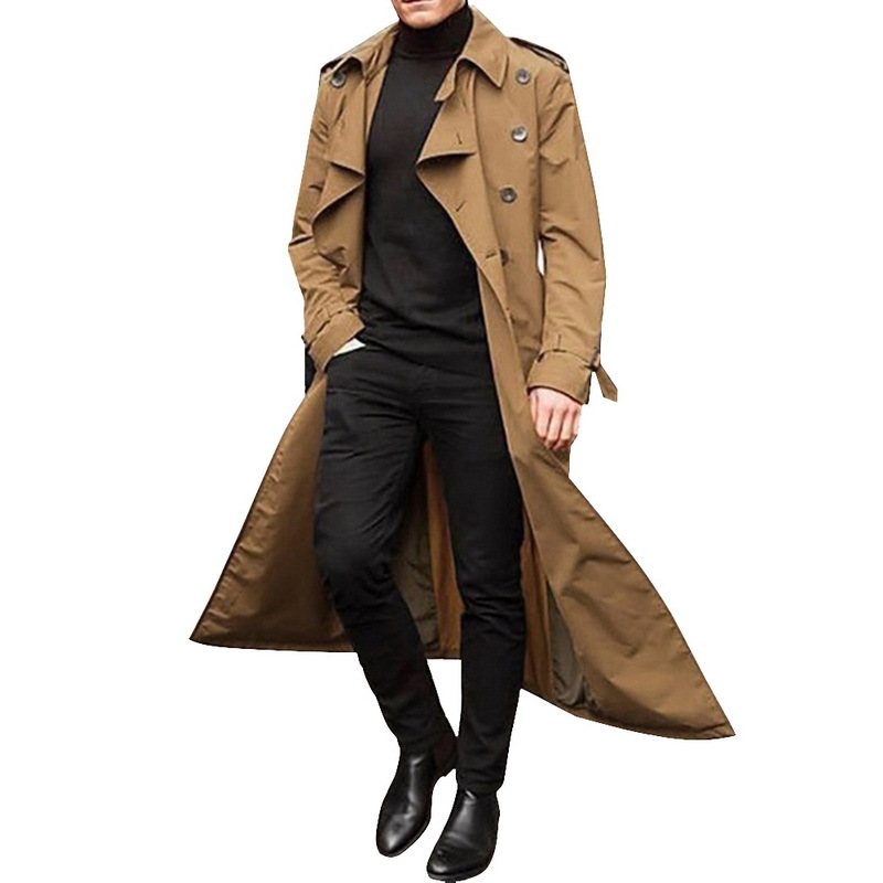 Mellanlång Trenchcoat För Män Mode Avslappnad