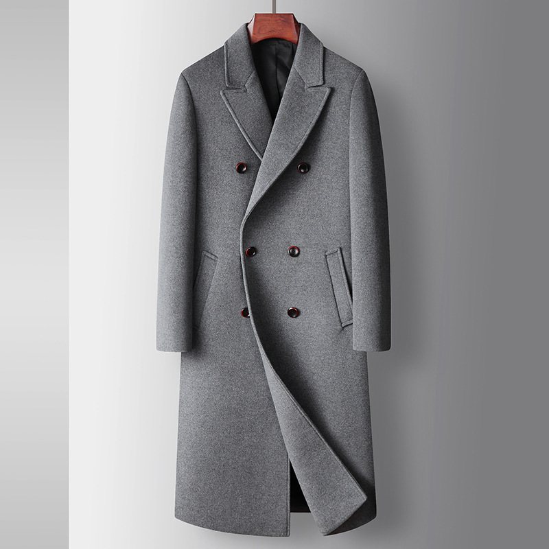 Ulljacka För Män Lång Ungdom Enfärgad Business Trench Coat Dubbelknäppt Casual Varm Jacka