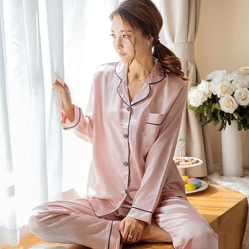 Dampyjamas Casual Lapel Cardigan Loungewear Långärmade Kostymer