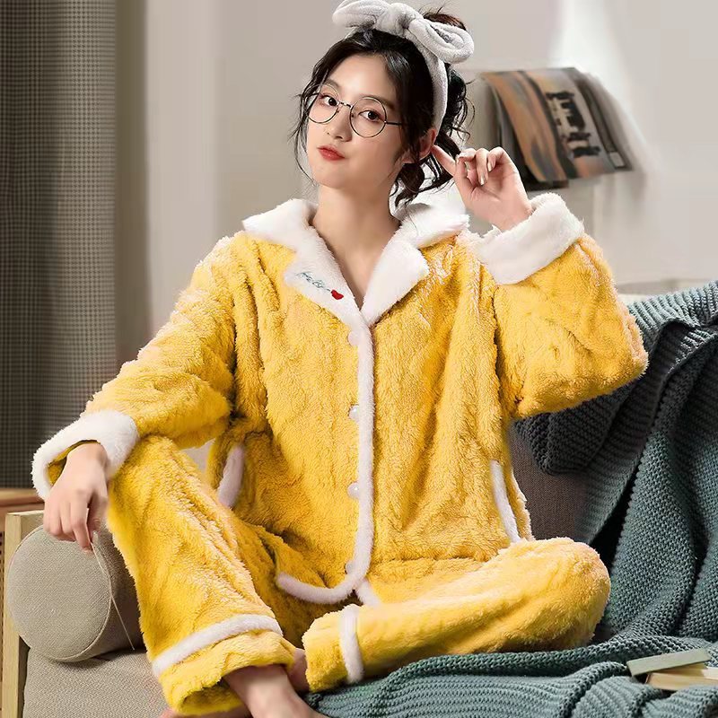 Dampyjamas Flanell Tjock Lång Jacquard Hooded Loungewear Set