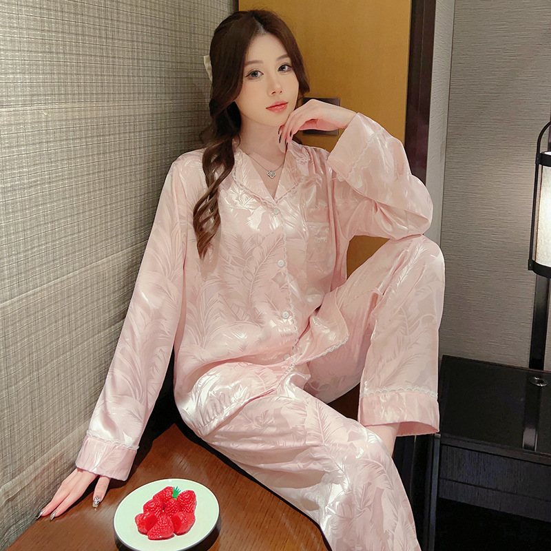 Dampyjamas Silk Cardigan Set Temperament Homewear