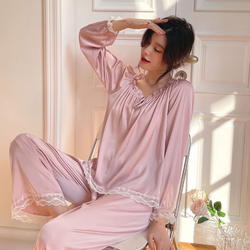 Dampyjamas Silk Homewear Sweet Home Långärmade Byxor