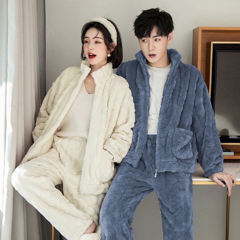 Dampyjamas Tjock Dragkedja Loungewear Flanell Kostym