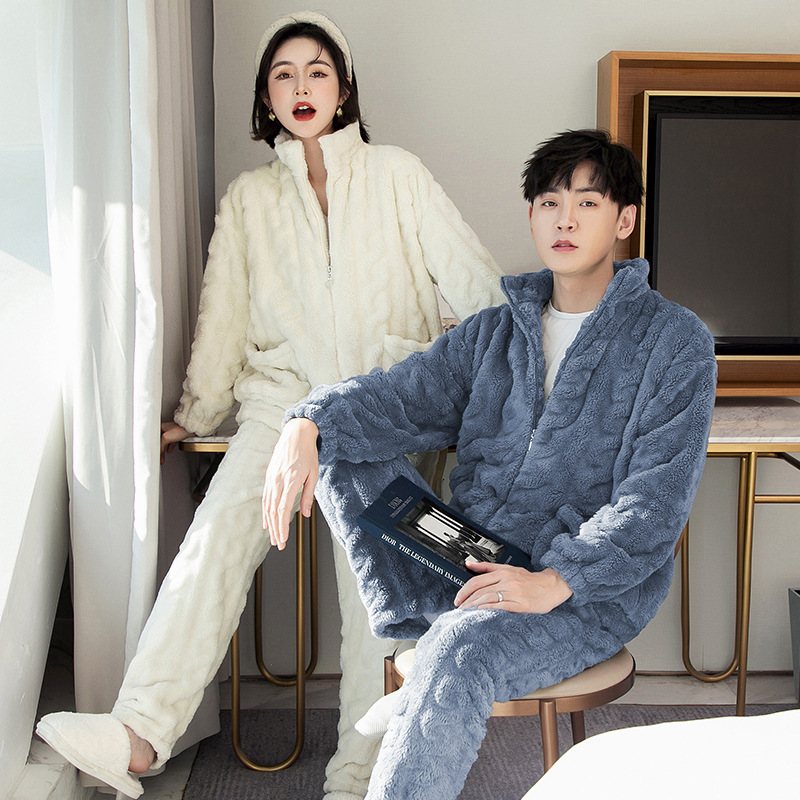 Dampyjamas Tjock Dragkedja Loungewear Flanell Kostym