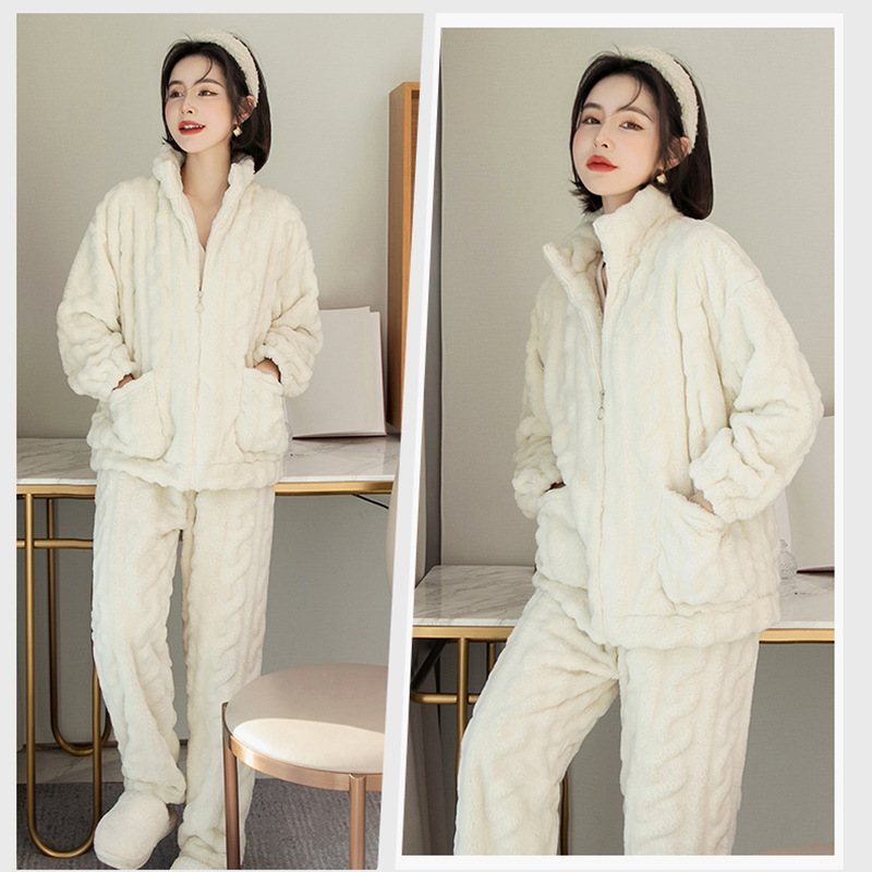 Dampyjamas Tjock Dragkedja Loungewear Flanell Kostym