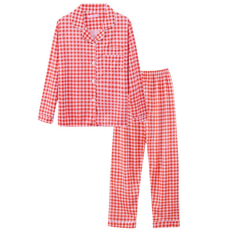 Långärmade Byxor Pyjamas Dam Lapel Kofta Ränder Hemkläder