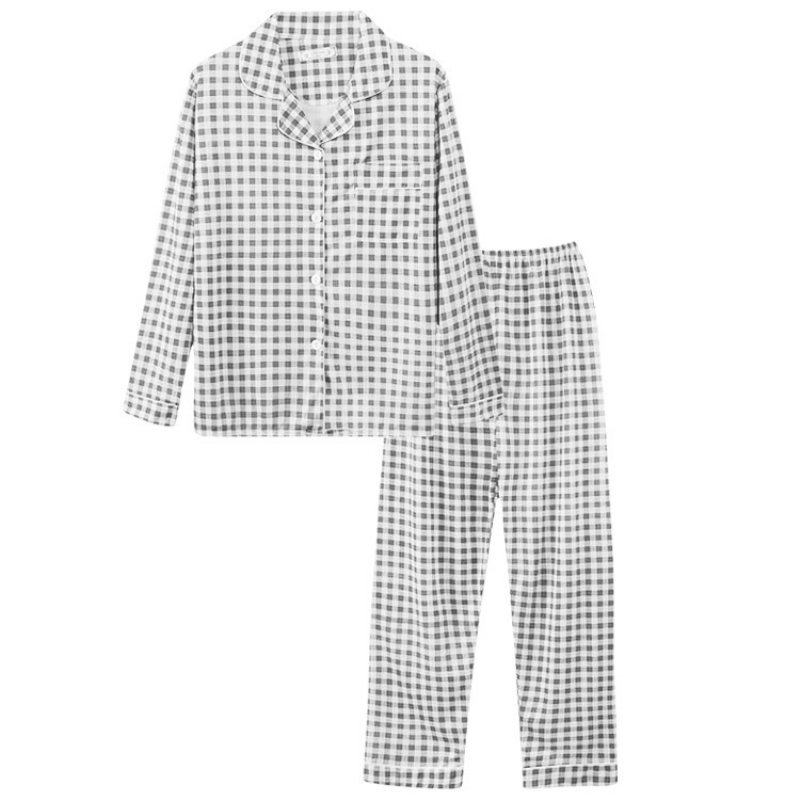 Långärmade Byxor Pyjamas Dam Lapel Kofta Ränder Hemkläder